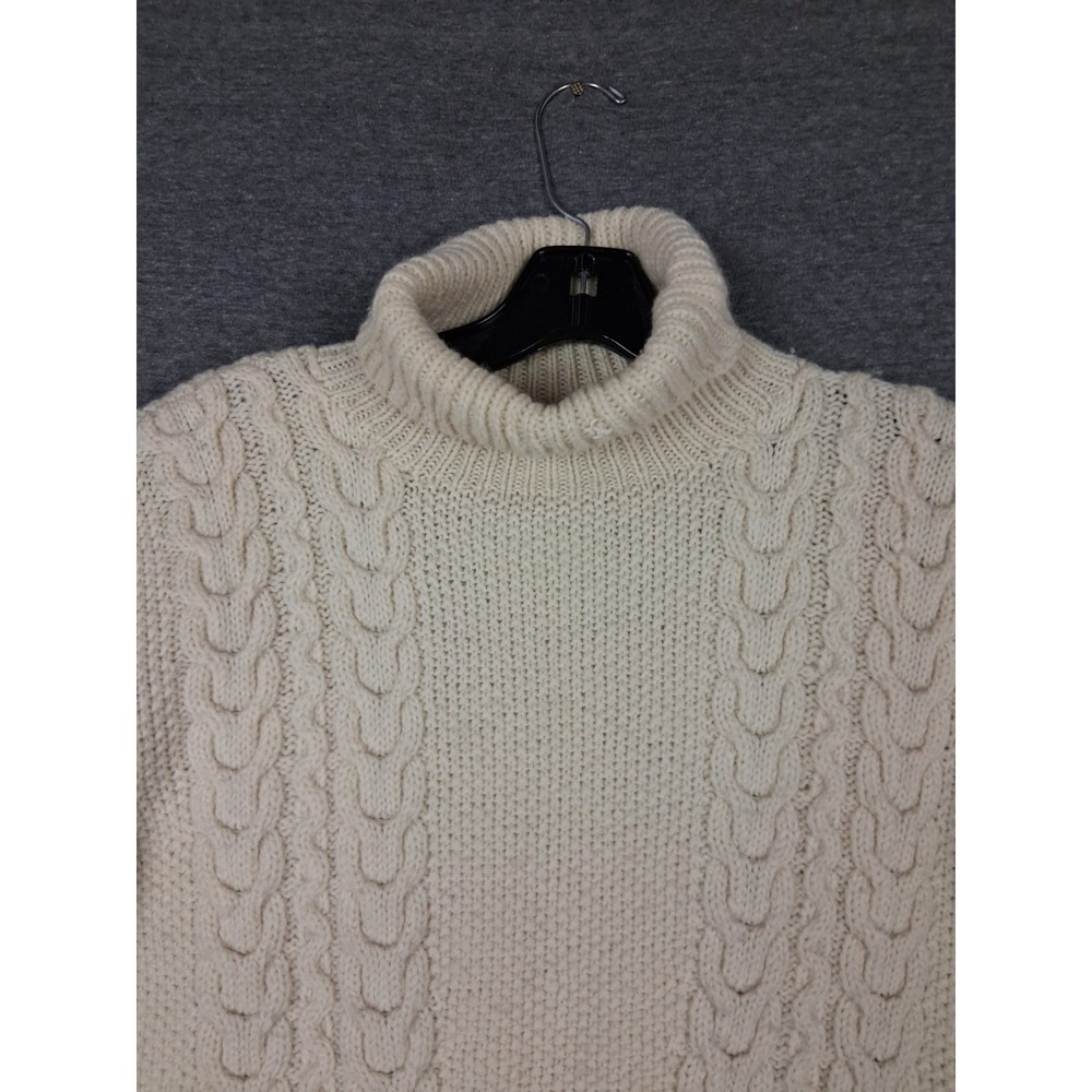JH Collectibles Womens Sweater L Ivory Cable Knit Chunky Fishermen Turtleneck